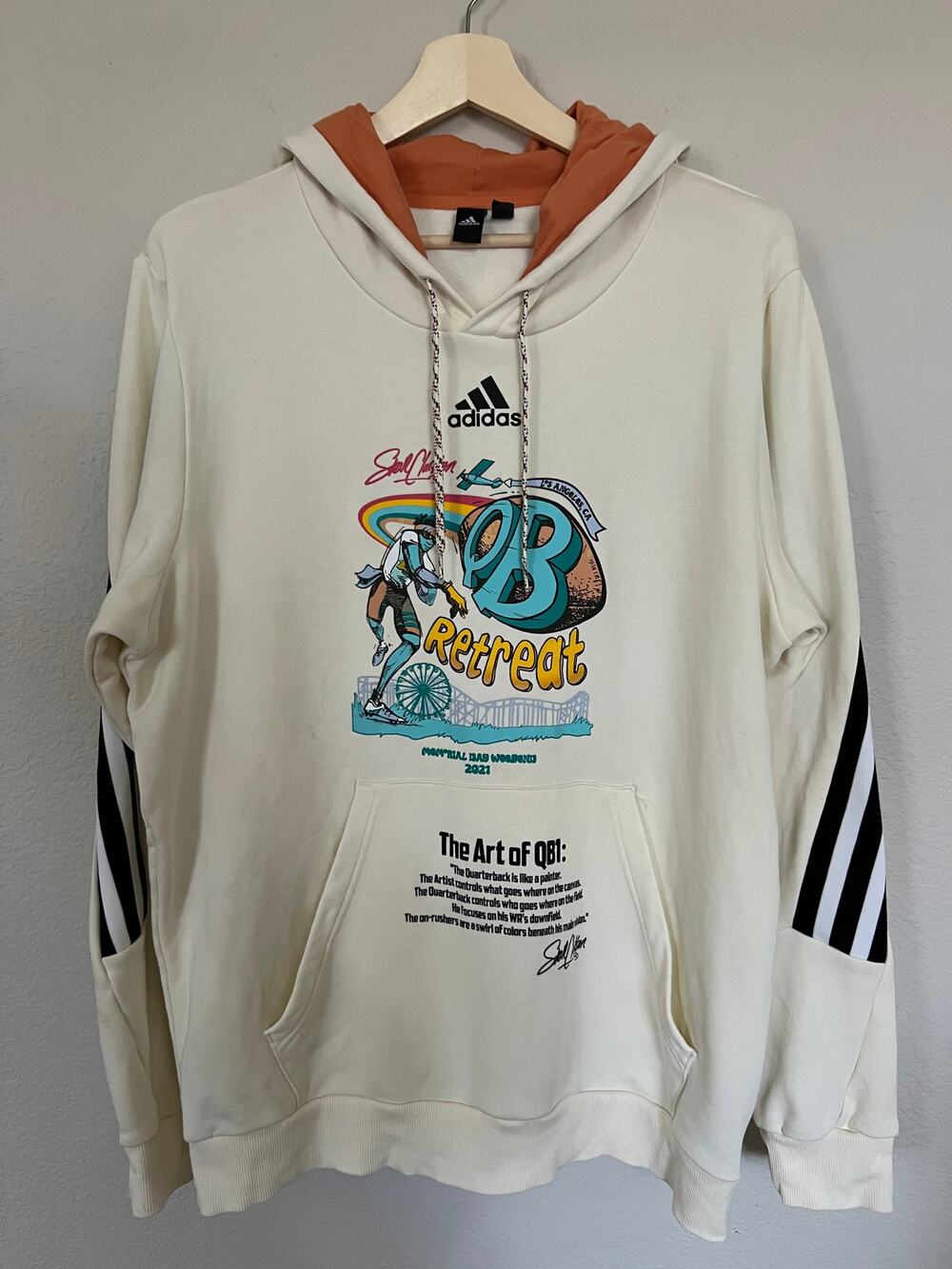 Adidas Steve Clarkson "QB Retreat" Hoodie LA 2021 Cream Size XL *small flaw